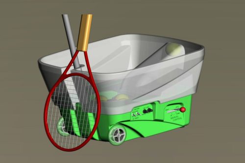 Low cost tennis ball machine with  advanced throwing features.